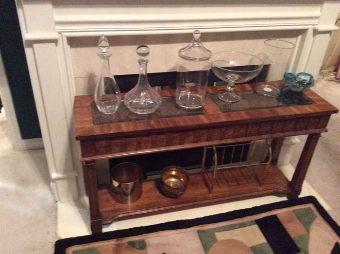 Sofa table and decanters