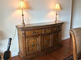 Large Marble-top China Buffet by Lane. 68" L x 21" D x 40" H. 