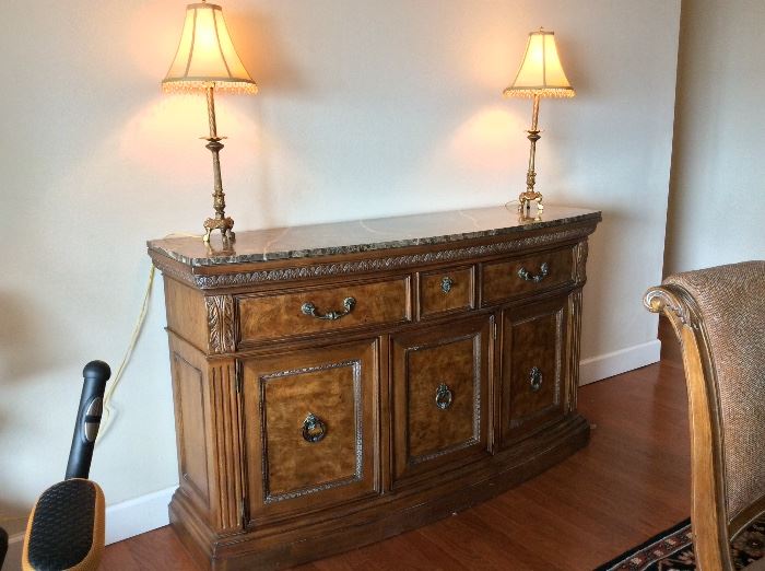 Large Marble-top China Buffet by Lane. 68" L x 21" D x 40" H. 