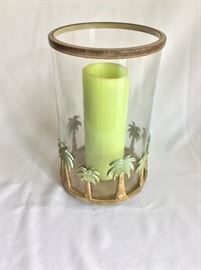 Large Glass Candleholder accented with Palm Trees. 11" H.  