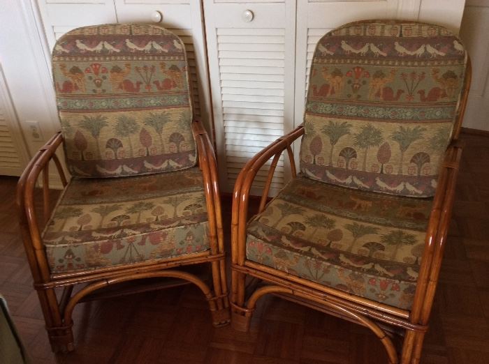 Pair of Upholstered Rattan Chairs. 