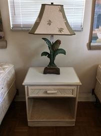 Palm Tree Lamp and Bedside Table. 