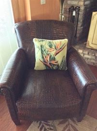 Pair of Sam Moore Alligator Brown Leather Chair. 