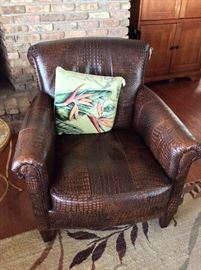 Pair of Sam Moore Alligator Brown Leather Chair. 