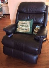 La-Z-Boy Power Recline Rocker Recliner - Leather, Chocolate color, with Power Tilt Headrest, Power Lumbar Support. Hand Held Remote with Illuminated Buttons. 