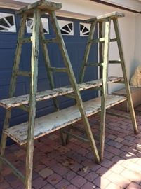 Large Antique Rustic Wooden Multi-Shelf Herb/Plant Stand. 