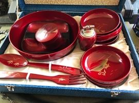 Japanese lacquer serving set. antique 