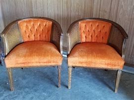 Vintage/retro barrel back tufted cane chairs