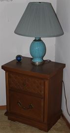 Bassett Mid-Century 2-Drawer Night Stand shown with a Mid-Century Turquoise Table Lamp