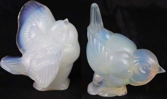 Sabino Paris France Opalescence Art Glass:  Ready to Fly Baby Bird  &  Feeding Bird