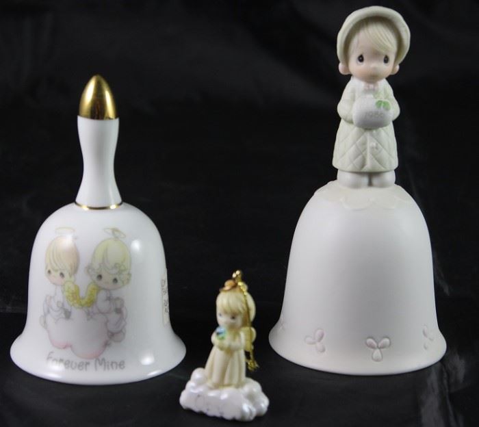 Enesco Precious Moments: "Forever Mine" 1999, "Wishing You A Cozy Christmas-1986-Bell" and Ian Ornament