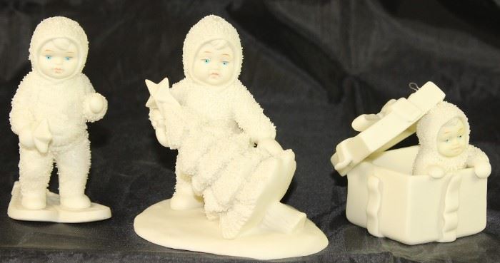 Dept 56 Snow Baby:  "Special Delivery", "I'll Put Up The Tree"  & "Surprise!"