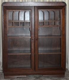 Depression Era Glass Front 2-Door Walnut Bookcase/Curio