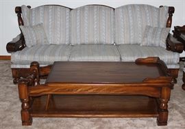 Dark Pine Coffee Table with Built-in Magazine Rack