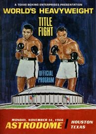 On November 14, 1966, Muhammad Ali fought Cleveland Williams for the Heavyweight Title.  Ali would dominate the fight and win by TKO in 3 rounds. This is the official on-site program for the bout.  This official program measures 9 inches by 12 inches.  It contains 28 pages and is not scored.  The inside pages are clean.  One of Ali's finest showings.  Near-mint.
