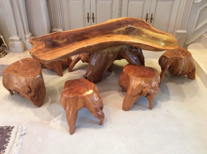Burl table and stools