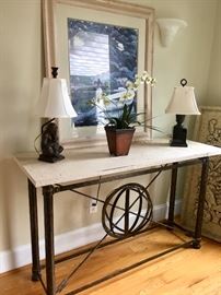 Iron base/stone top console table 