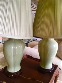 Pair of celadon ceramic lamps