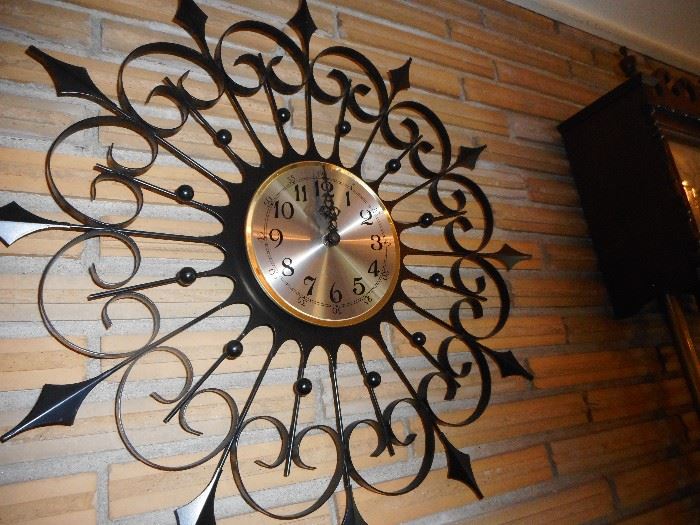 Mid Century Wrought Iron Star Burst Clock