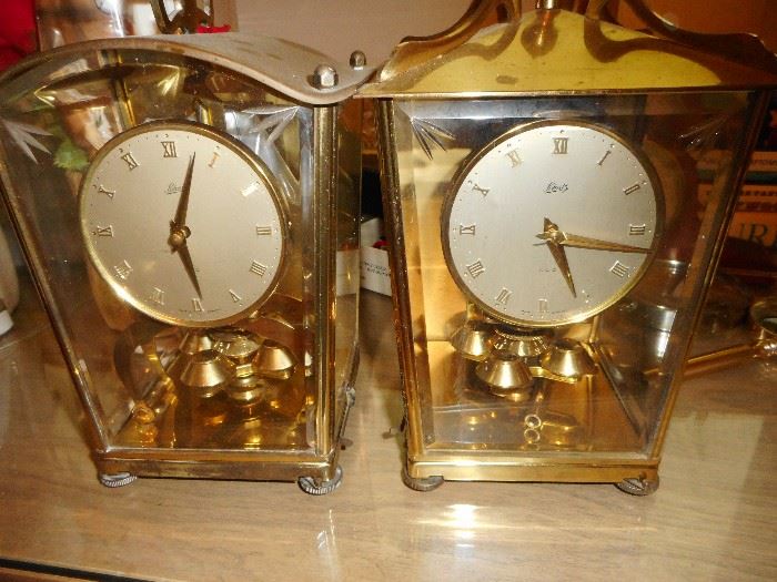 Mid Century Brass Glass Table Top Clocks