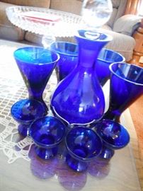 Farber Bros 1932 NY NY, Cobalt Blue Liquor Set 