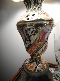 Hand Painted PAIR of Italian Lamps, Original Silk Shades