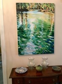 Annie Pace large oil painting, nice sideboard, pottery etc