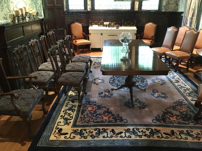 Fine Dining? Antique Double Pedestal Table with your Choice of Pierced Splat or Cognac Leather with Nailhead Trim