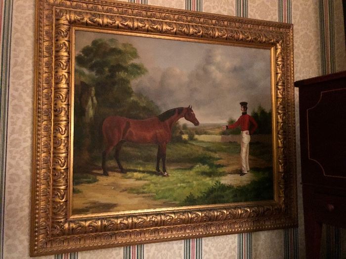 English oil on canvas, equestrian trainer