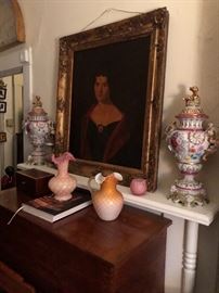 Dresden vases, art glass, circa 1800 portrait