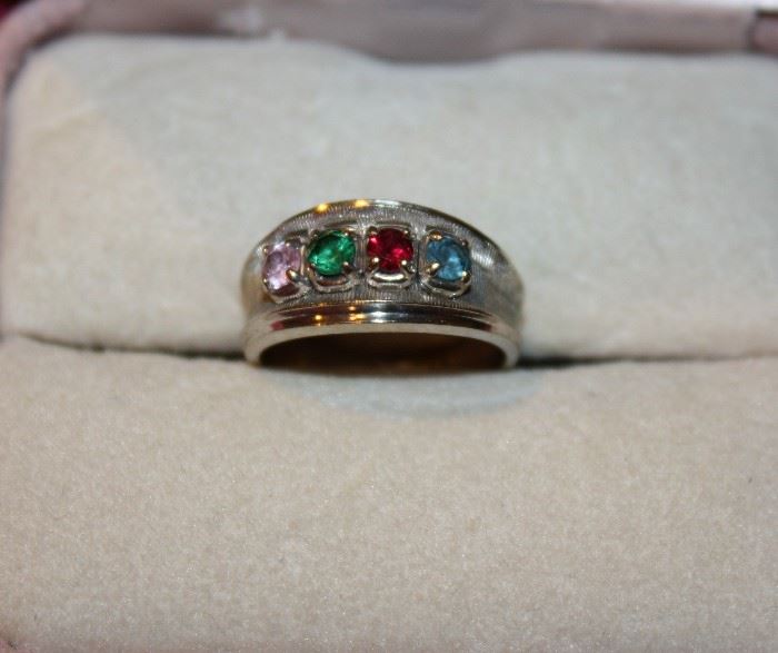 10K White Gold and Multi Stone Ring