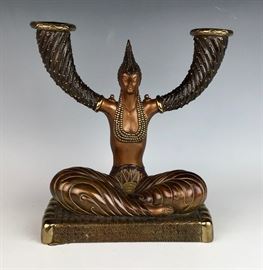 Erte "Fortune" Bronze Candlestick