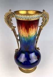 Stunning Enamel, Bronze, Plaque aJour Vase. C1880