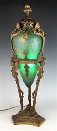 Metal Austrian Green Glass Lamp C1920