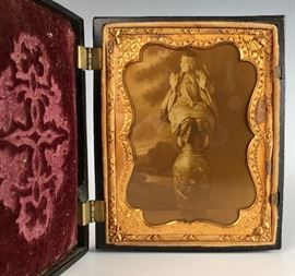 Amazing Goldtone photo of a Japanese Dressed Woman sitting on top a Satsuma Vase!