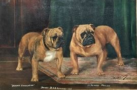 Wonderful Bulldogs Painting signed by well listed English Artist Reuben Ward Binks dated 1915