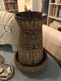 Western Stoneware Vase and Bowl
