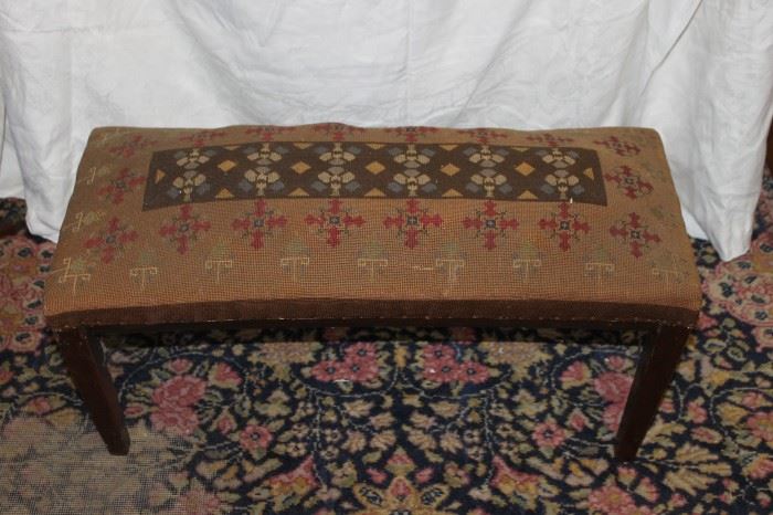 ANTIQUE ALL HAND STITCHED HAY STUFFED HALL BENCH 
