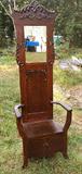 American oak hall seat or hall tree with lift top storage inside