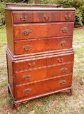 very nice mahogany chest on chest with gallery fretwork on top