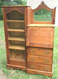 antique American oak side by side secretary bookcase
