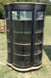 Very large painted china display cabinet with curved glass