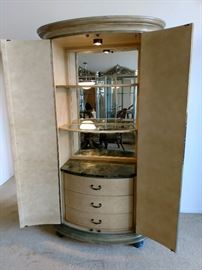 Thomasville hand painted Oval Bar - illuminated interior with Marble top