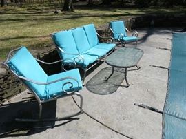 Pair patio rockers & sofa, coffee table