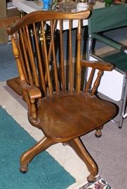 Wood Spindle Back Office Chair on Wheels 