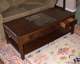 Beveled Center Glass Two Drawer Coffee Table 