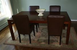 Modern Dining Table with Leaf & 4 Leather High Back Chairs 