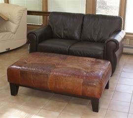 Leather Love Seat and Large Leather Ottoman 