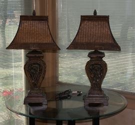 Table Lamps with Wicker Lamp Shades 