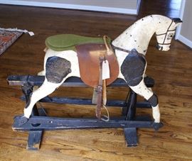 C.1890's Antique Wooden Sliding Rocking Horse - German 